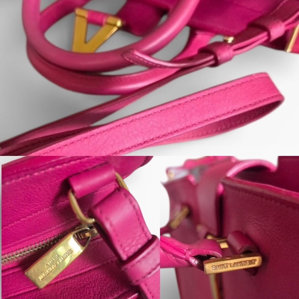 SOLD Auth Yves Saint Laurent Cabas Cynch Small Fuchsia Tote Y Bag pink leather - Picture 10 of 14